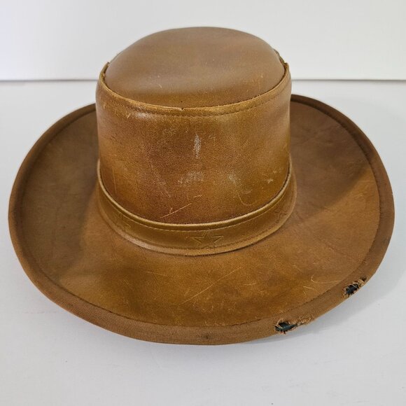 Vintage Handmade Mens Brown Leather Cowboy Hat sz S/M - 6 7/8 《814》A - Picture 3 of 7